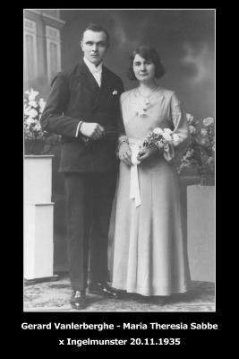 Huwelijksfoto Vanlerberghe Gerard en Sabbe Maria, Ingelmunster.