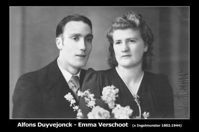 Huwelijksfoto Duyvejonck Alfons en Verschoot Emma, Ingelmunster.