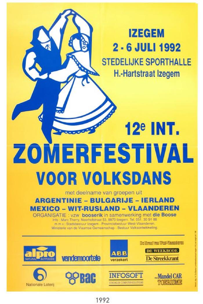 Affiche 12e internationaal zomerfestival voor volksdans, 1992, Izegem.