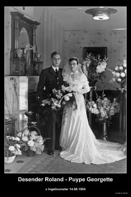 Huwelijksfoto Desender Roland en Puype Georgette, Ingelmunster.