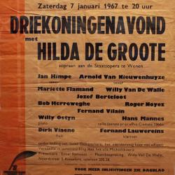Affiche van de Toneel- en Operetteopvoering "Driekoningenavond"  door het  Roeselaars Koninklijk Lyrisch Gezelschap "Kunst Veredelt", Roeselare, 1967