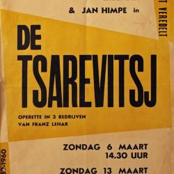 Affiche van de Toneel- en Operetteopvoering "De Tsarevitsj"  door het  Roeselaars Koninklijk Lyrisch Gezelschap "Kunst Veredelt", Roeselare, 1960