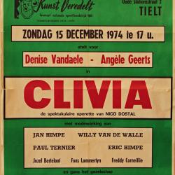 Affiche van de Toneel- en Operetteopvoering "Clivia"  door het  Roeselaars Koninklijk Lyrisch Gezelschap "Kunst Veredelt", Tielt, 1974