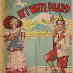 Affiche van de Operetteopvoering "In 't Witte Paard" door het  toneelgezelschap "de burgerlijke oorlogsverminkten", Roeselare, 1949