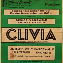 Affiche van de Toneel- en Operetteopvoering "Clivia"  door het  Roeselaars Koninklijk Lyrisch Gezelschap "Kunst Veredelt", Roeselare, 1974