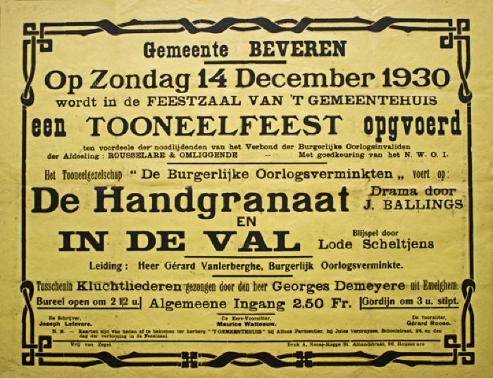 Toneelfeest toneelgezelschap "de burgerlijke oorlogsverminkten", Beveren, 1930
