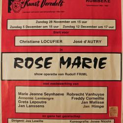 Affiche van de Toneel- en Operetteopvoering "Rose Marie" door het  Roeselaars Lyrisch Gezelschap "Kunst Veredelt", Roeselare, 1982