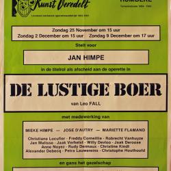 Affiche van de Toneel- en Operetteopvoering "De Lustige Boer" door het  Roeselaars Lyrisch Gezelschap "Kunst Veredelt", Roeselare, 1984