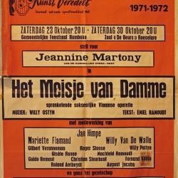 Affiche van de Toneel- en Operetteopvoering "Het meisje van Damme"  door het  Roeselaars Koninklijk Lyrisch Gezelschap "Kunst Veredelt", Roeselare, 1971