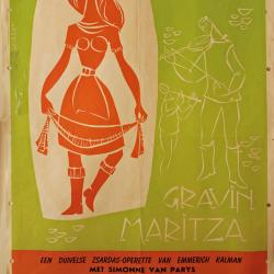 Affiche van de Toneel- en Operetteopvoering "Gravin Maritza"  door het  Roeselaars Koninklijk Lyrisch Gezelschap "Kunst Veredelt", Roeselare, 1960