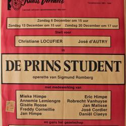 Affiche van de Toneel- en Operetteopvoering "De Prins Student" door het  Roeselaars Lyrisch Gezelschap "Kunst Veredelt", Roeselare, 1981