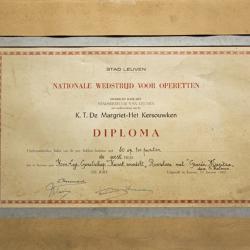 Diploma's van de nationale wedstrijd voor operetten uitegereikt door het Stadsbestuur van Leuven, Leuven, 1962