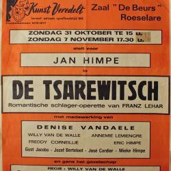 Affiche van de Toneel- en Operetteopvoering "De Tsarewitsch"  door het  Roeselaars Koninklijk Lyrisch Gezelschap "Kunst Veredelt", Roeselare, 1976