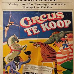 Affiche van de Musicalopvoering "Circus te koop"  door het  Roeselaars Koninklijk Lyrisch Gezelschap "Kunst Veredelt", Roeselare, 1980