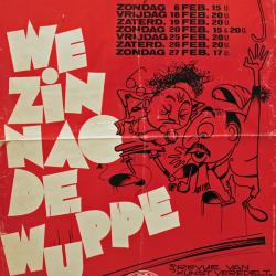 Affiche van de derde Roeselaarse revue "We zin noa de wuppe" door het  Roeselaars Lyrisch Gezelschap "Kunst Veredelt", Roeselare, 1983