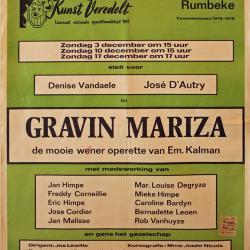 Affiche van de Toneel- en Operetteopvoering "Gravin Mariza"  door het  Roeselaars Koninklijk Lyrisch Gezelschap "Kunst Veredelt", Roeselare, 1978