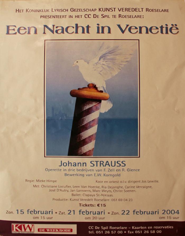 Affiche van de Toneel- en Operetteopvoering "Een nacht in Venetië" door het  Roeselaars Lyrisch Gezelschap "Kunst Veredelt", Roeselare, 2004