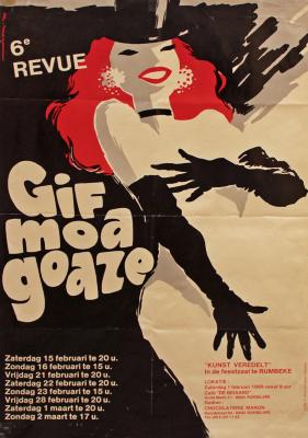 Affiche van de Toneel- en Operetteopvoering "Gif moa goaze" door het  Roeselaars Lyrisch Gezelschap "Kunst Veredelt", Roeselare, 1986