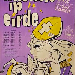 Affiche van de 10° Roeselaarse Revue opvoering "'n Heemle ip eirde" door het  Roeselaars Lyrisch Gezelschap "Kunst Veredelt", Roeselare, 1989