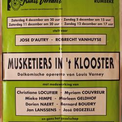 Affiche van de Toneel- en Operetteopvoering "Musketiers in het klooster" door het  Roeselaars Lyrisch Gezelschap "Kunst Veredelt", Roeselare, 1993