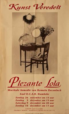 Affiche van de Muzikale comedie "Plezante Lola" door het  Roeselaars Lyrisch Gezelschap "Kunst Veredelt", Roeselare, 1995