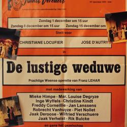 Affiche van de Toneel- en Operetteopvoering "De Lustige Weduwe" door het  Roeselaars Lyrisch Gezelschap "Kunst Veredelt", Roeselare, 1985