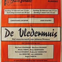 Affiche van de Toneel- en Operetteopvoering "De Vledermuis" door het  Roeselaars Lyrisch Gezelschap "Kunst Veredelt", Roeselare, 1993