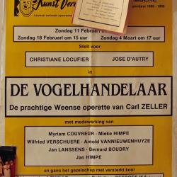 Affiche van de Toneel- en Operetteopvoering "De Vogelhandelaar" door het  Roeselaars Lyrisch Gezelschap "Kunst Veredelt", Roeselare, 1990