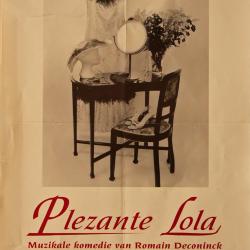 Affiche van de Muzikale comedie "Plezante Lola" door het  Roeselaars Lyrisch Gezelschap "Kunst Veredelt", Roeselare, 1995