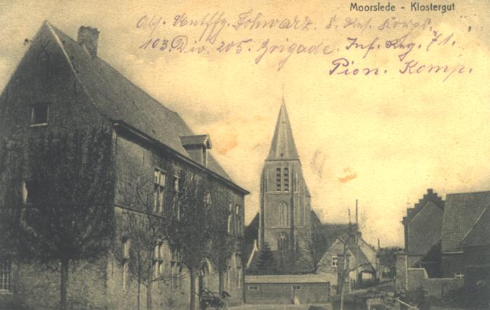 Kasteelhoeve en kerk Moorslede, 1914-1918