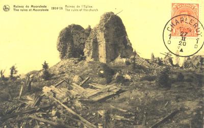 Ruïnes kerk Moorslede tijdens WO I 