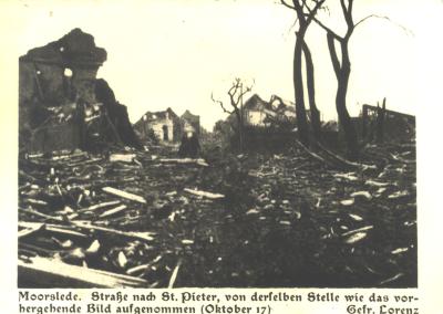 Verwoeste straat, Moorslede, 1917