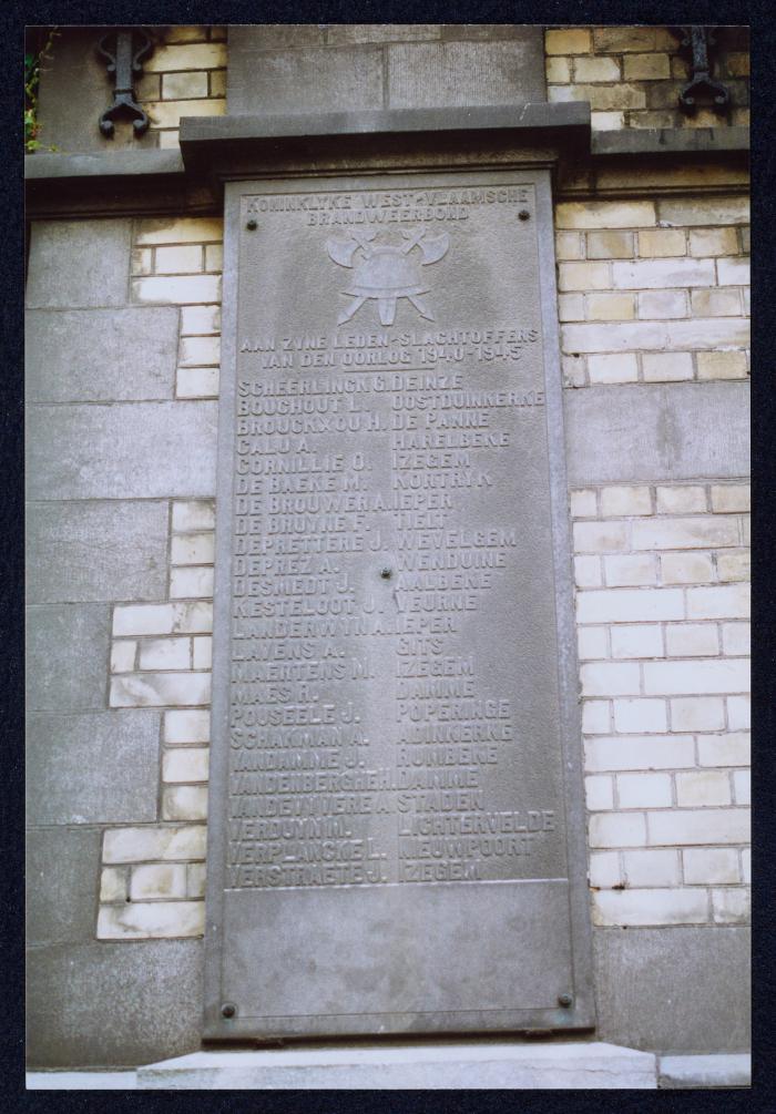 Gedenkplaat Koninklijke West-Vlaamsche Brandweerbond, z.d.