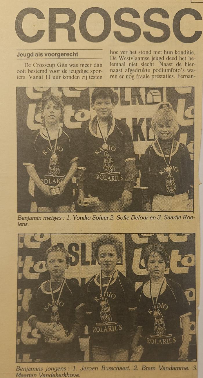 Winnaars Crosscup met t-shirt Radio Rolarius, +/- 1990