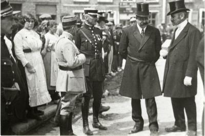 Burgemeester Mahieu wacht president Wilson op, 1919