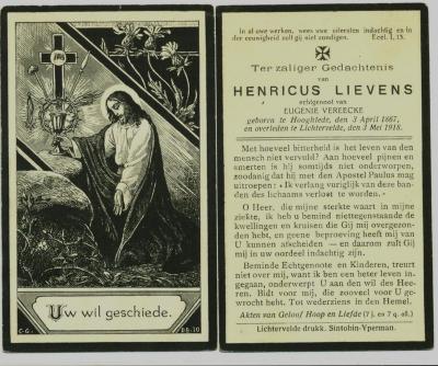 Bidprentje Hendricus Lievens