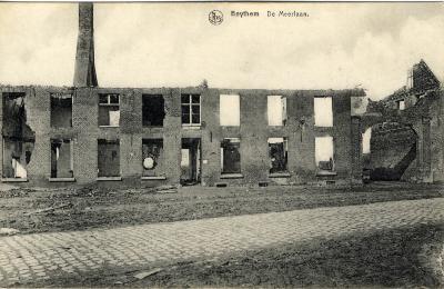 Puin Sint-Lodewijksschool Beitem na bombardement, WO I