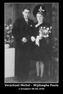 Huwelijk Michel Verschoot - Paula Wijdaeghe, Emelgem, 1945