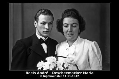 Huwelijk André Beels - Maria Descheemaeker, Ingelmunster, 1942