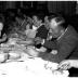 Kampioenviering Leon Duyl is keizer café 'De Toekomst': feesttafel, Izegem 1958