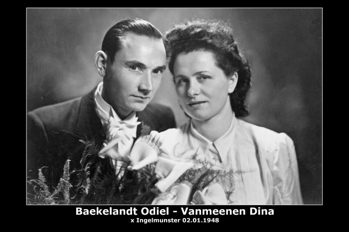 Huwelijk Odiel Marcel Baekelandt - Dina Sophia Vanmeenen, Ingelmunster, 1948
