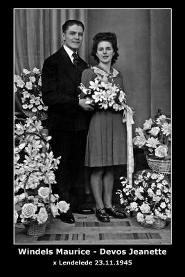 Huwelijk Maurice Arthur Windels - Jeanette Ivonne Devos, Lendelede, 1945