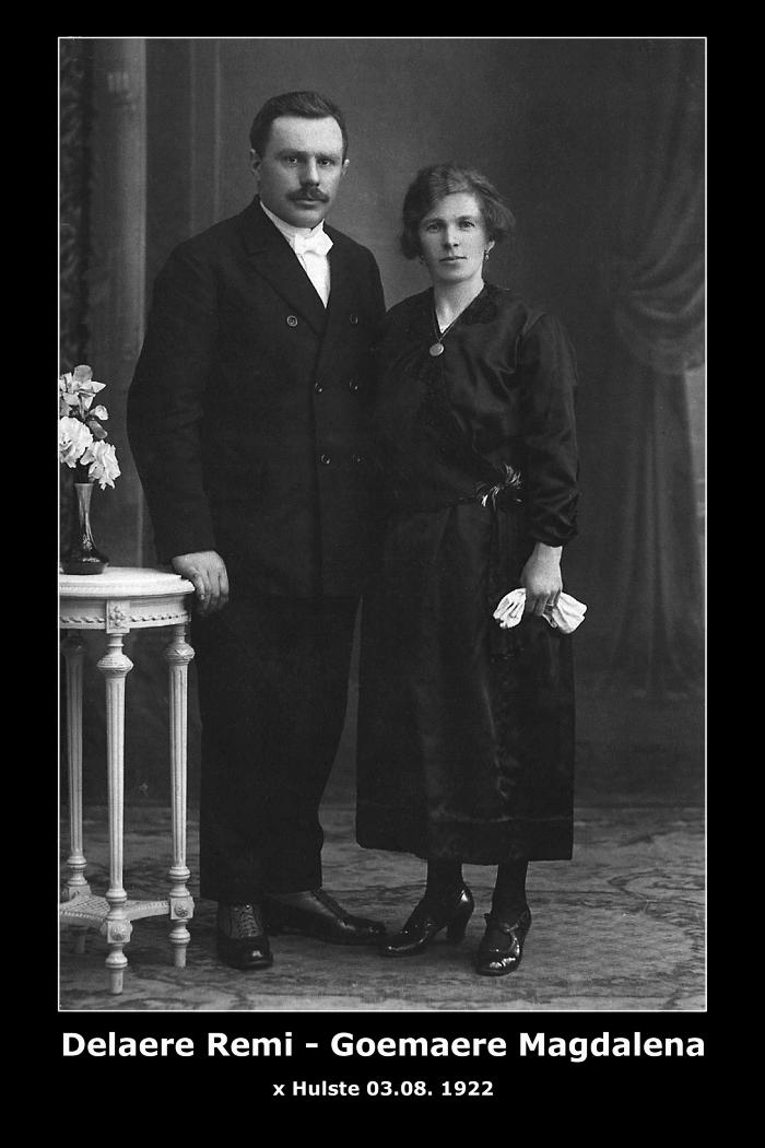 Huwelijk Remi Delaere - Magdalena Goemaere, Hulste, 1922